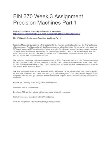 fin 370 precision machines part 1|FIN 370 Week 3 Assignment Precision Machines Part .